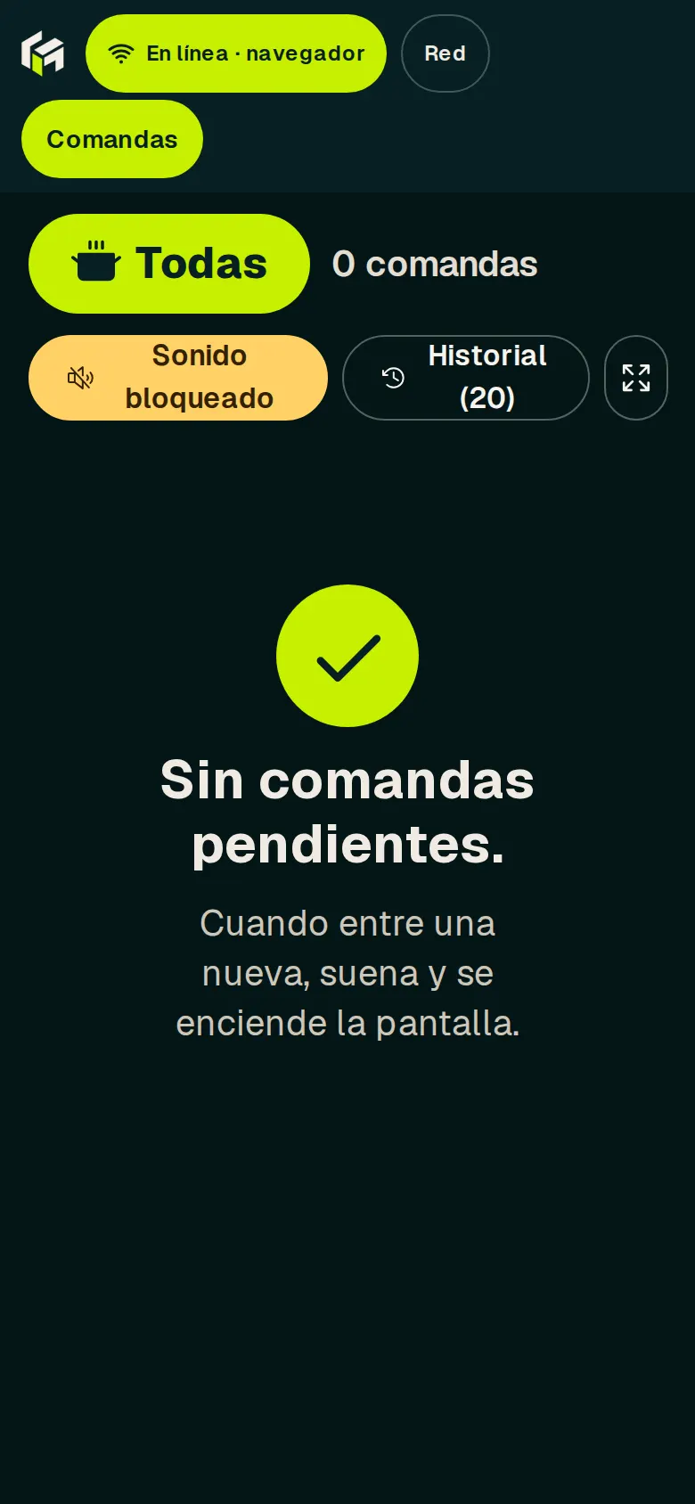 Pantalla de cocina con las comandas pendientes